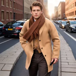 Cappotto trench uomo francese business soprabito caldo media lunghezza lana cappotto - Foto 1 di 9