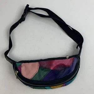 Vintage Monique Patchwork leather Fanny Belt Waist Bag Black Multicolored Zip - Picture 1 of 12