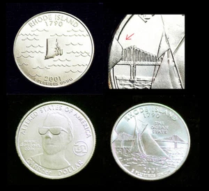 2001 Rhode Island State quarter Die Break Cud & Concept Pattern BU Free Shipping - Picture 1 of 3