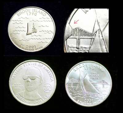 2001 Rhode Island State quarter Die Break Cud & Concept Pattern BU Free Shipping - Image 1 of 3
