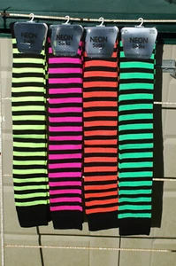 Girls Over Knee Neon Striped Fashion Socks - 12.5 / 3.5 & 4 / 6 Shoe Size - Picture 1 of 10