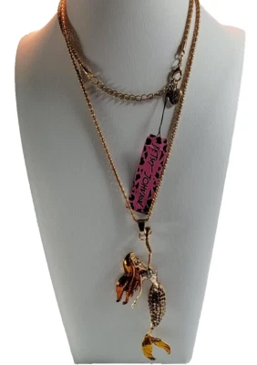 Betsey Johnson Necklace Gold Tone Mermaid Crystal Enamel New - Image 1 of 4