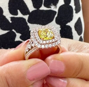 Cushion Cut Simulated Diamond Engagement Ring Halo 14K Rose Gold Bridal 3.20ctw - Picture 1 of 12