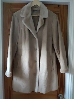 Vintage South Faux Suede Faux Fur Lined Coat & Embroidered Detail - Tan - UK 20 - Image 1 of 4