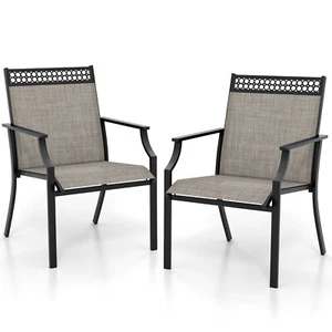 2 PCS Outdoor Dining Chairs Quick-drying Fabric & Heavy-duty Metal Frame Coffee - Picture 1 of 9