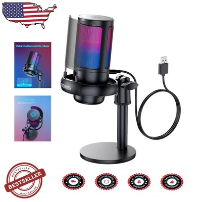 RGB USB Streaming Microphone, Condenser, Mute, Pop Filter, PS4/PS5, PC, 192kHz - Image 1 of 4