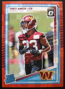 2025 Panini Donruss Rated Rookie Trey Amos 369 Optic Preview Red Pandora Prizm - Bild 1 von 2