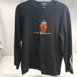 Herbst Herbst Vogelscheuche bestickt Top Damen Gr. Large schwarz Blätter leicht - Bild 1 von 14