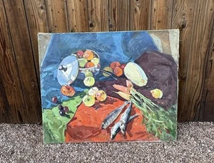 Pintura al óleo Yakubek Karel naturaleza muerta cocinar peces ucraniano Ucrania de colección MCM 60s - Imagen 1 de 12