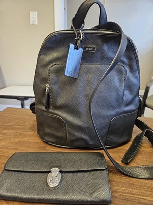 Tumi Villa Black Leather Backpack With Matching Wallet 🔥 - Image 1 of 4