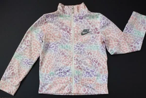 Nike Girls Track Jacket Pastel Leopard Print Size 6 M Tricot Full Zip Pockets - Picture 1 of 6
