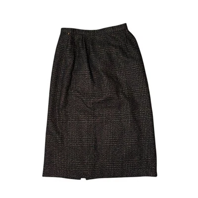 Vtg 80s 90s Kasper Wool Blend Skirt Metallic Tweed High Waist Midi Black Gold 10 - Image 1 of 4