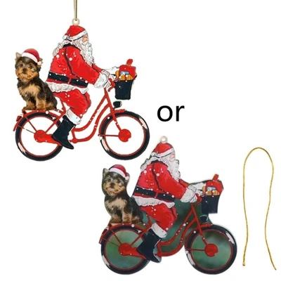 Christmas Tree Hanging Ornament Santa Claus Riding Bike with Puppy Statue Decor - Image 1 of 4