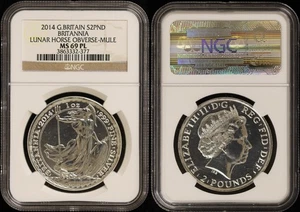 2014 Britania - Lunar Horse Obverse-Mule - NGC MS-69 PL - Picture 1 of 3