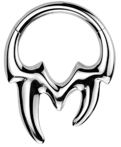 Septum Hinged Nose Ring Hoop Ring With Tribal Fangs - Picture 1 of 2