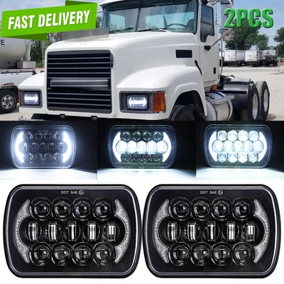 Pair 7x6" Led Headlights High-Low Beam DRL DOT For Mack CH CS300T CH600 CS200P - Image 1 of 4