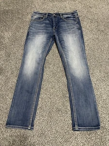 BKE Jake Jeans Mens 36R Blue Straight Leg Distressed Performance Stretch Denim - Picture 1 of 13