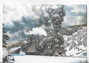NOS LEANIN' TREE Christmas Card 7.25x5.5 TRAIN Brute Force Pennsylvania Railroad - Picture 1 of 3