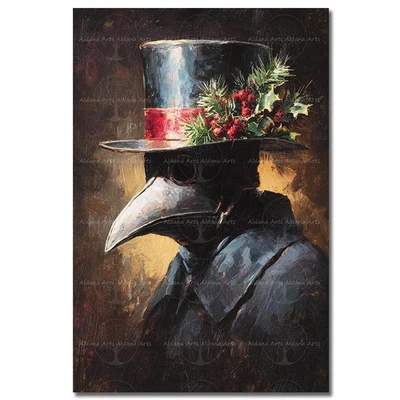 ЧУМА ДОКТОР ХУДОЖЕСТВЕННАЯ ПЕЧАТЬ, фантазия ворона маска декор готический рождественский праздничный плакат - Изображение 1 из 2