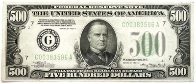 1934 A $500 DOLLAR CHICAGO FEDERAL RESERVE NOTE LIGHT CIRCULATION - Image 1 of 2
