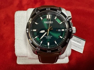 Brandneu Seiko Kinetic grünes Zifferblatt braunes Leder Herrenuhr - Box & Etikett - Bild 1 von 9