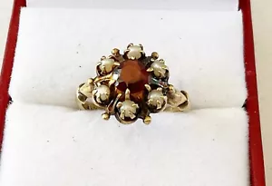 Antique Vintage 10k Garnet And Pearl Ring - Picture 1 of 6
