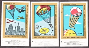 THREE GERMAN DEMOCRATIC REPUBLIC 1966 WORLD CHAMPIONSHIP PARACHUTE LABELS  - Picture 1 of 2
