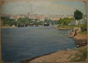 Ukrainian Soviet Oil Painting Seascape impressionism  fisherman 1950s - Picture 1 of 5