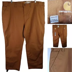 Carhartt Carpenter Pants Mens Size 50x32 Brown Rugged Flex Relaxed Heavy Canvas - Picture 1 of 16