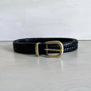 Vintage COACH Black Leather Braided Belt Men 42” Solid Brass Buckle Classic 5922 - Picture 1 of 4