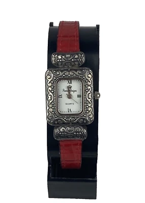Premier Designs Women's Watch Silver Tone Reversible Red Black Band -New Battery - Imagem 1 de 4