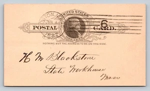 c1887 Boston To State Workhouse MA Postal Card Please Accept Apology 1c - Picture 1 of 2