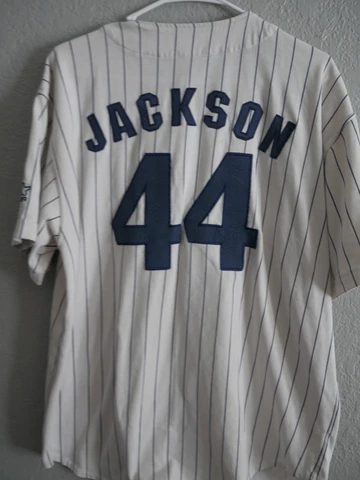 Vintage Starter Reggie Jackson #44 Jersey NY Yankees White Pinstripes Mens XL Cover
