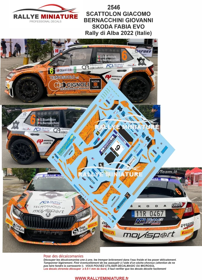 RALLYE MINIATURE DECALS 1/43 REF 2546 SKODA FABIA SCATTOLON RALLY DI ALBA 2022 RALLYE ITALIA