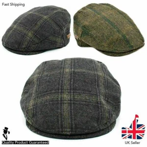 Neu flache Kappe Wollmischung Herren kariert Tweed olivgrau Jagd Cabbie karierte Mütze - Bild 1 von 10