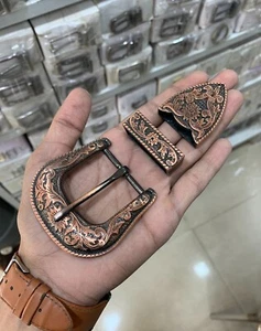 western buckle set 3 piece Cowboy Leather Belt Buckle Men and Women 1.5",38mm - Foto 1 di 7