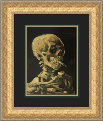 Calavera de Vincent Van Gogh con un cigarrillo ardiente impresión enmarcada personalizada Foto 1 de 2