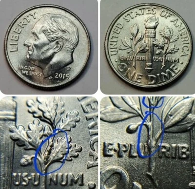 2015 P Large Die Chip Error On Reverse Roosevelt Dime#71 - Image 1 of 4