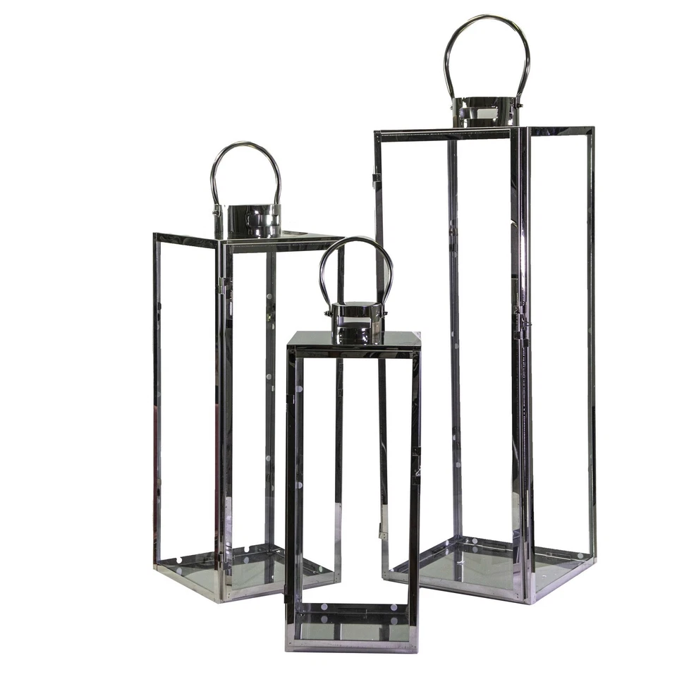 LANTERNA ARGENTO IN METALLO 3 PZ SET DECORAZIONE NATALE NATALIZIA FIORAIO H85 - Immagine 1 di 1