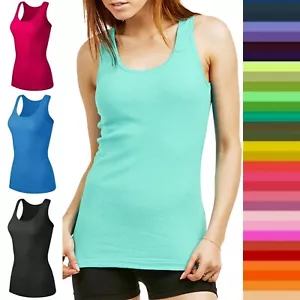 Women's Cotton Tank Top Ribbed Muscle Back Thick Strap Sleeveless S to XL - Picture 1 of 9