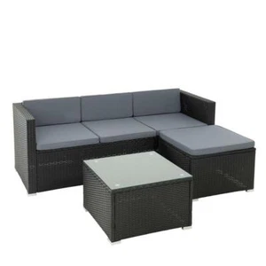Rattan Lounge Sitzgruppe Gartenmöbel Set Sofa Couch 3-Sitzer schwarz Rattanmöbel - Bild 1 von 12