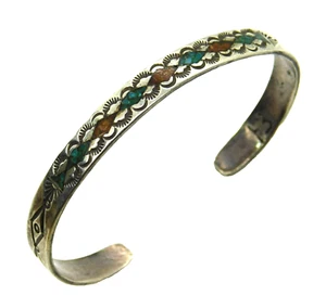 Brazalete Brazalete Coral Turquesa Plata de Ley 925 Estampado Nativo Americano Firmado - Imagen 1 de 13
