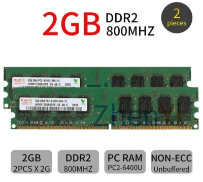 kit 2 MODULI DI MEMORIA RAM HYNIX 2 X 2 GB (4GB) DDR2 800 MHz DIMM SDRAM PC2 - Immagine 1 di 4