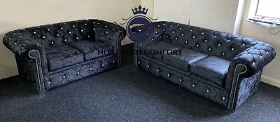 Chesterfield Sofa in Crushed Velvet - Foam Seating, Chesterfield Style, Velvet