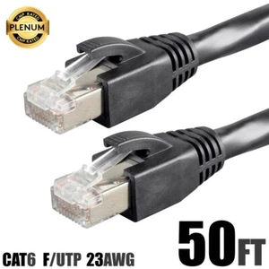 50FT CAT6 RJ45 Ethernet Network F/UTP Cable Shielded Plenum Copper 23AWG Black - Afbeelding 1 van 4