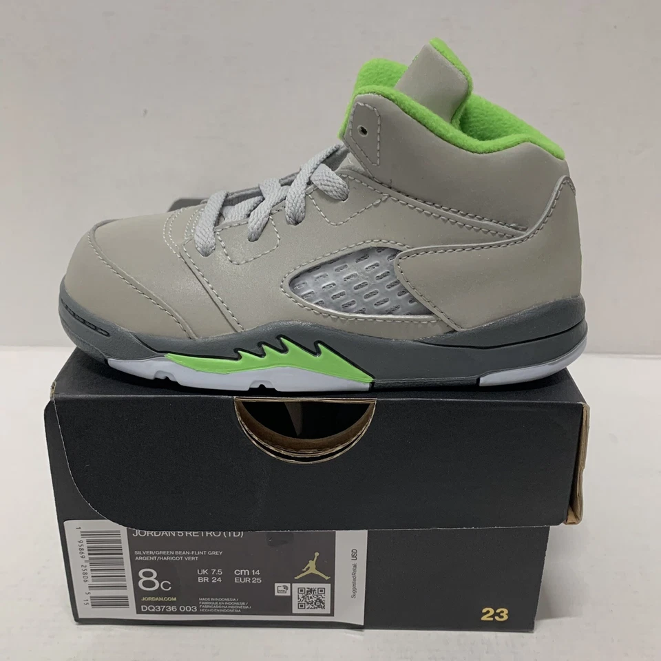 Air Jordan 5 Retro Shoes Sneakers Pre School Kids 8C Green Bean DQ3736-003