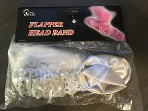 20's Flapper Headband Feather Headpiece Head Band Costume Cosplay Gatsby Silver - Picture 1 of 1