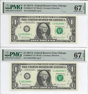 2017A $1 CHICAGO * STAR * ⭐️ FRNs 2 PMG SUPERB GEM Uncirculated 67 EPQ Banknotes - Picture 1 of 2