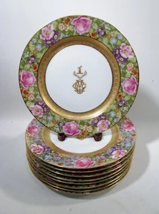 Antique Rosenthal Gold Encrusted Pink Rose Floral 8 - 9.25” Plate Armorial Mono - Picture 1 of 12