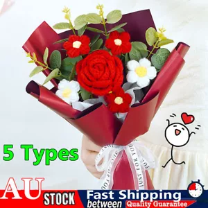Crochet Flower Bouquet Rose Handmade Knitted Eternal Flowers Bouquet GV - Picture 1 of 18